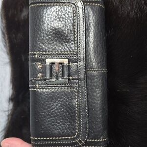 Vintage Fossil Black Leather Tri Fold Wallet